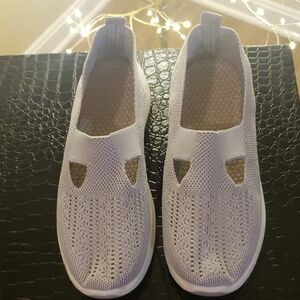 Women's White Knit Slip-On Shoes